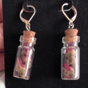 Glass Bottle Earrings with Genuine Roses